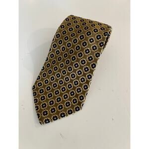 Vintage Club Room 100% Silk Men's Neck Tie Gold & Blue Geometric Print JL